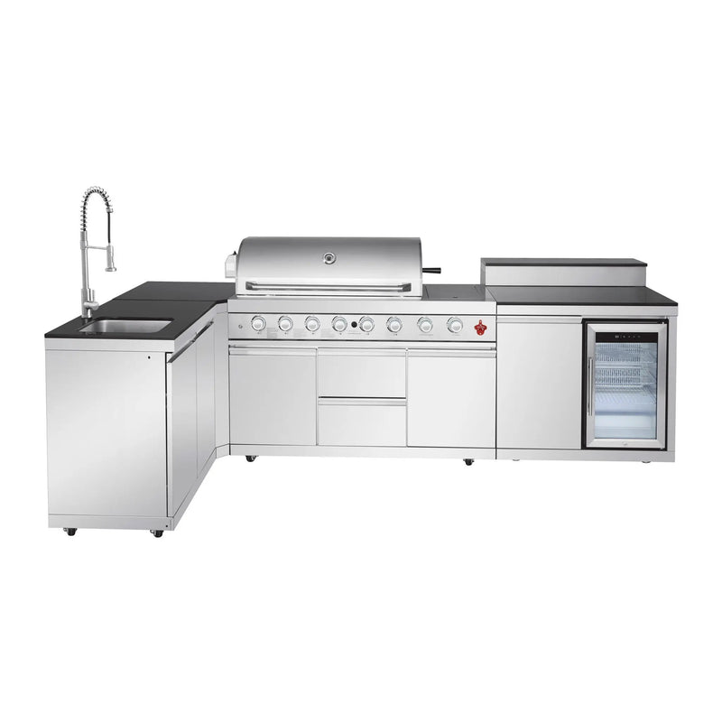 95.8" 6+1 Burner 95,500 BTU Outdoor Kitchen Island Grill Silver + Sink + Refrigerator + Bar Table by Chery Industrial