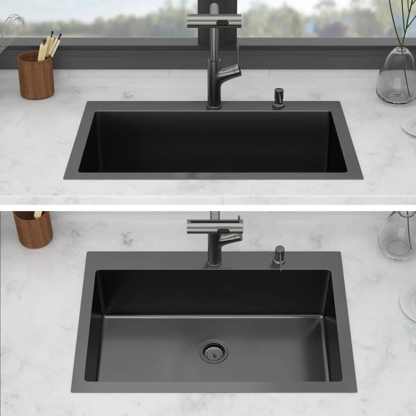 Drop-In Stainless Steel Kitchen Sink With Pull-Out Faucet And Soap Dispenser by HouseOfZazla