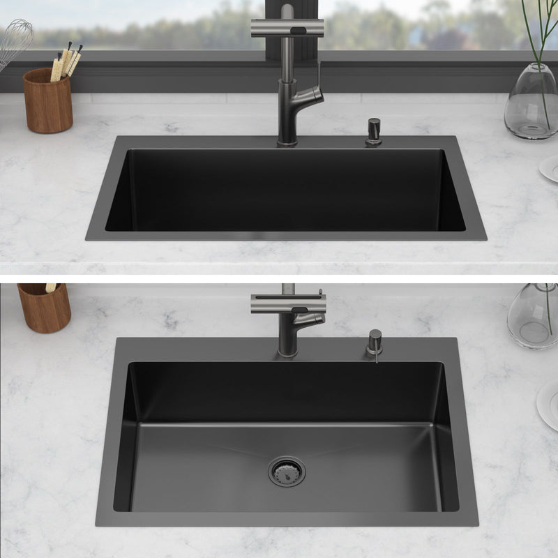 Drop-In Stainless Steel Kitchen Sink With Pull-Out Faucet And Soap Dispenser by HouseOfZazla