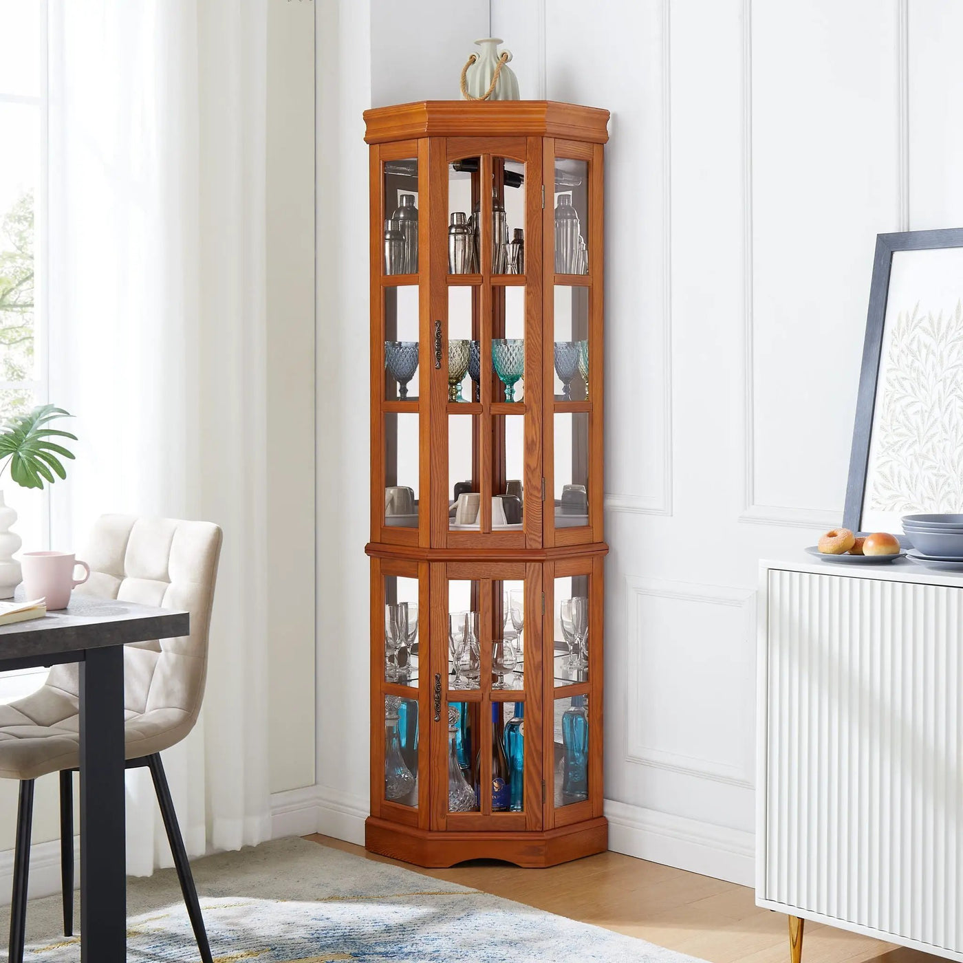 Corner Curio Cabinet With 5 Shelves And Lighting System by HouseOfZazla