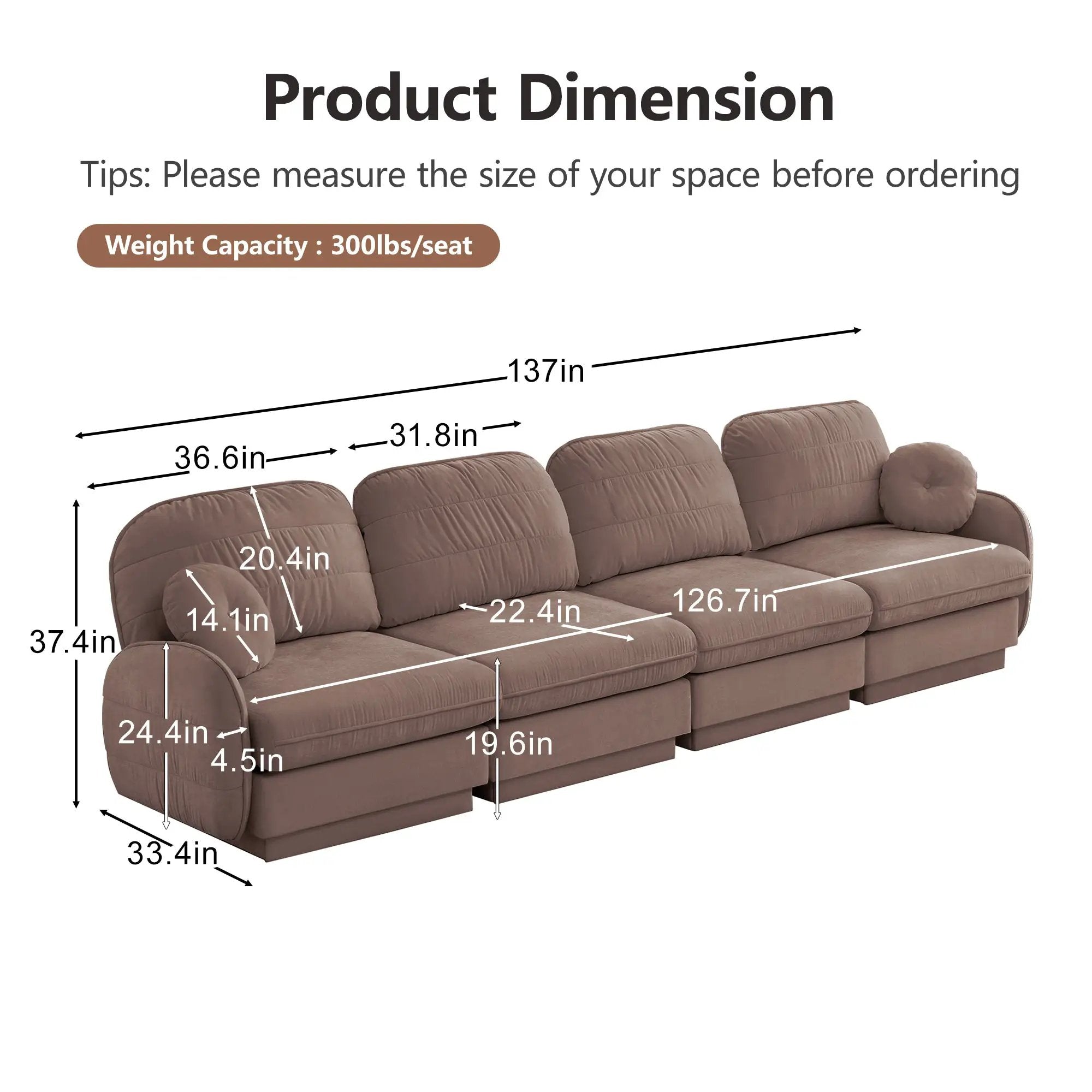 137" Chenille Cloud 4-Seater Sofa by HouseOfZazla