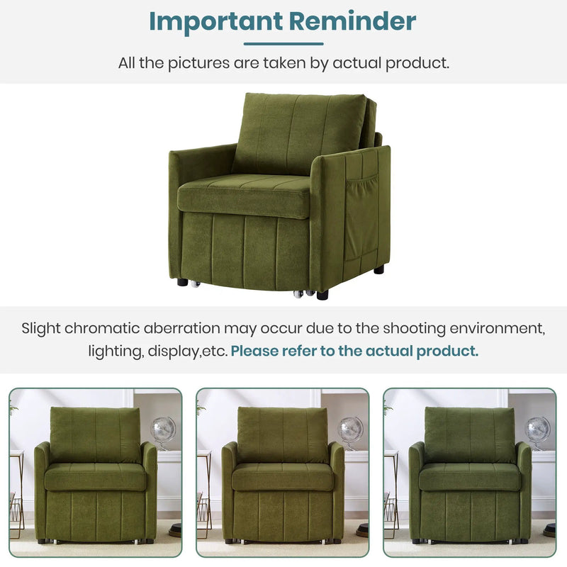 Upholstered Convertible Sleeper Sofa With 5 Position Backrest, Side Pockets, Storage