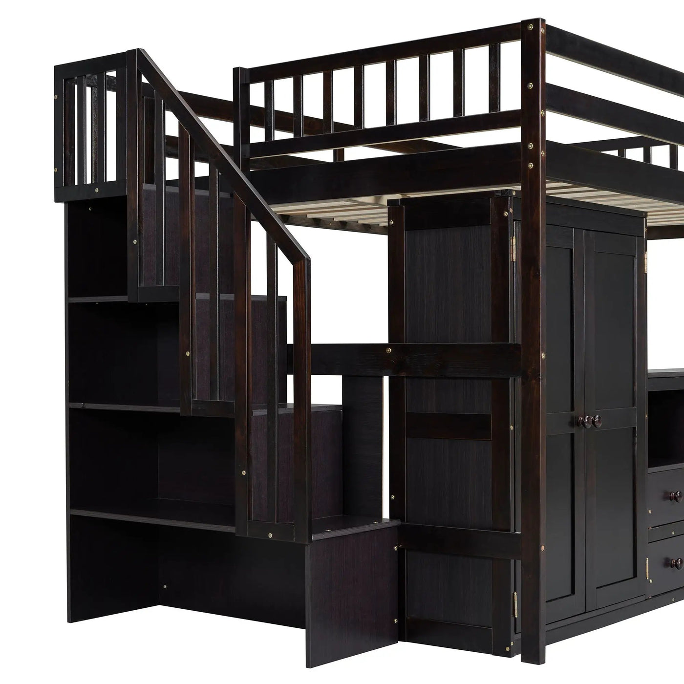 Loft Bed With Stairs, Bookshelf, Drawers, Desk & Wardrobe, Space Saving Multifunctional Furniture by Unique Piece Furniture