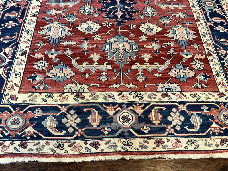 Turkish Flatweave Rug 6x9, Heriz Design, Red and Blue by Jewel Rugs