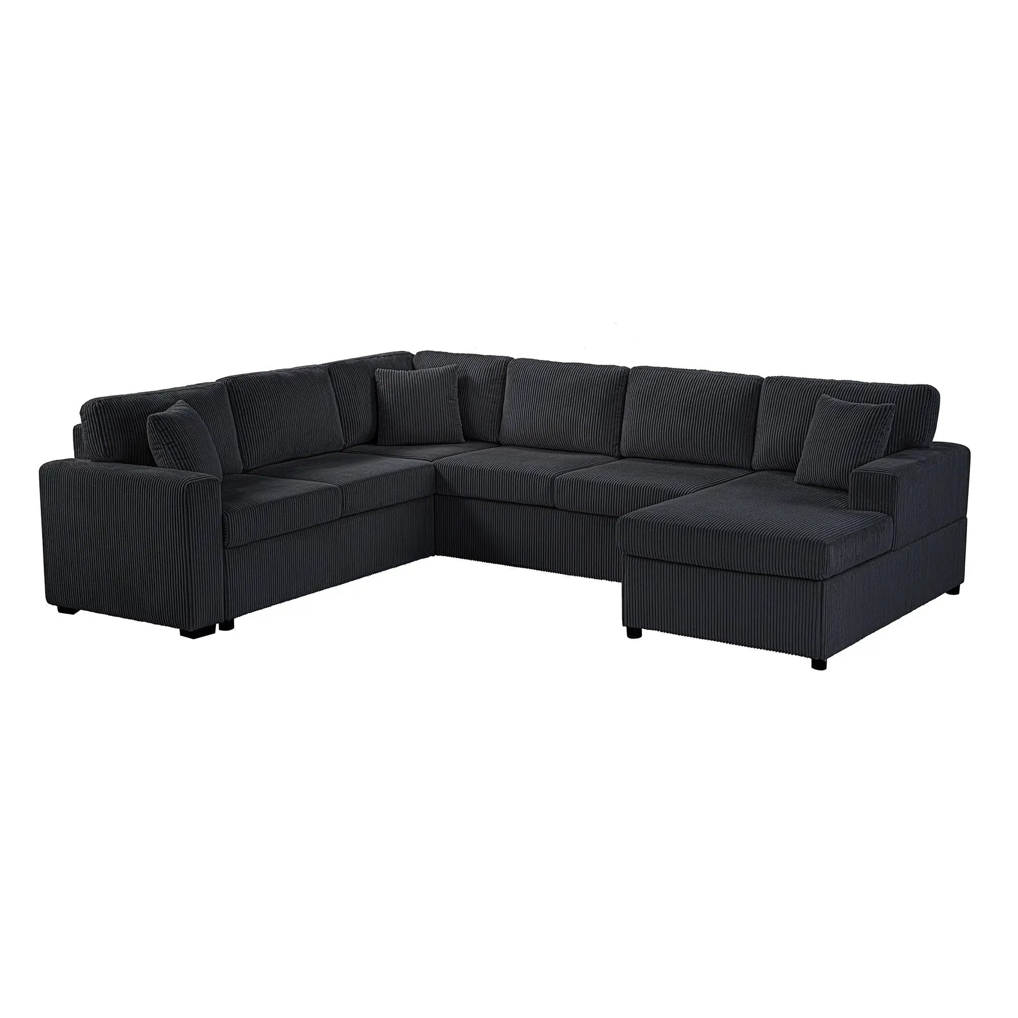 Oversized Sectional U-Shaped Sofa With Chaise Lounge And Three Soft Throw Pillows by HouseOfZazla