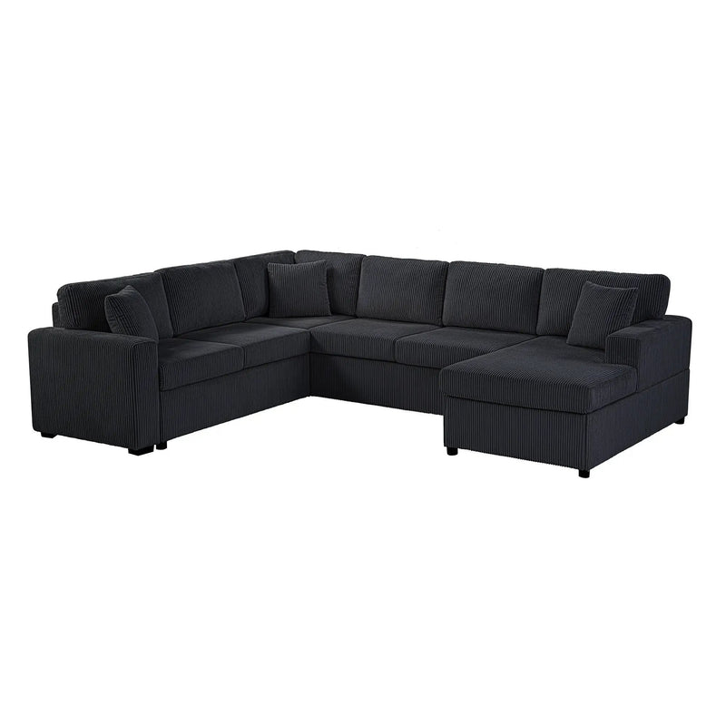 Oversized Sectional U-Shaped Sofa With Chaise Lounge And Three Soft Throw Pillows by HouseOfZazla