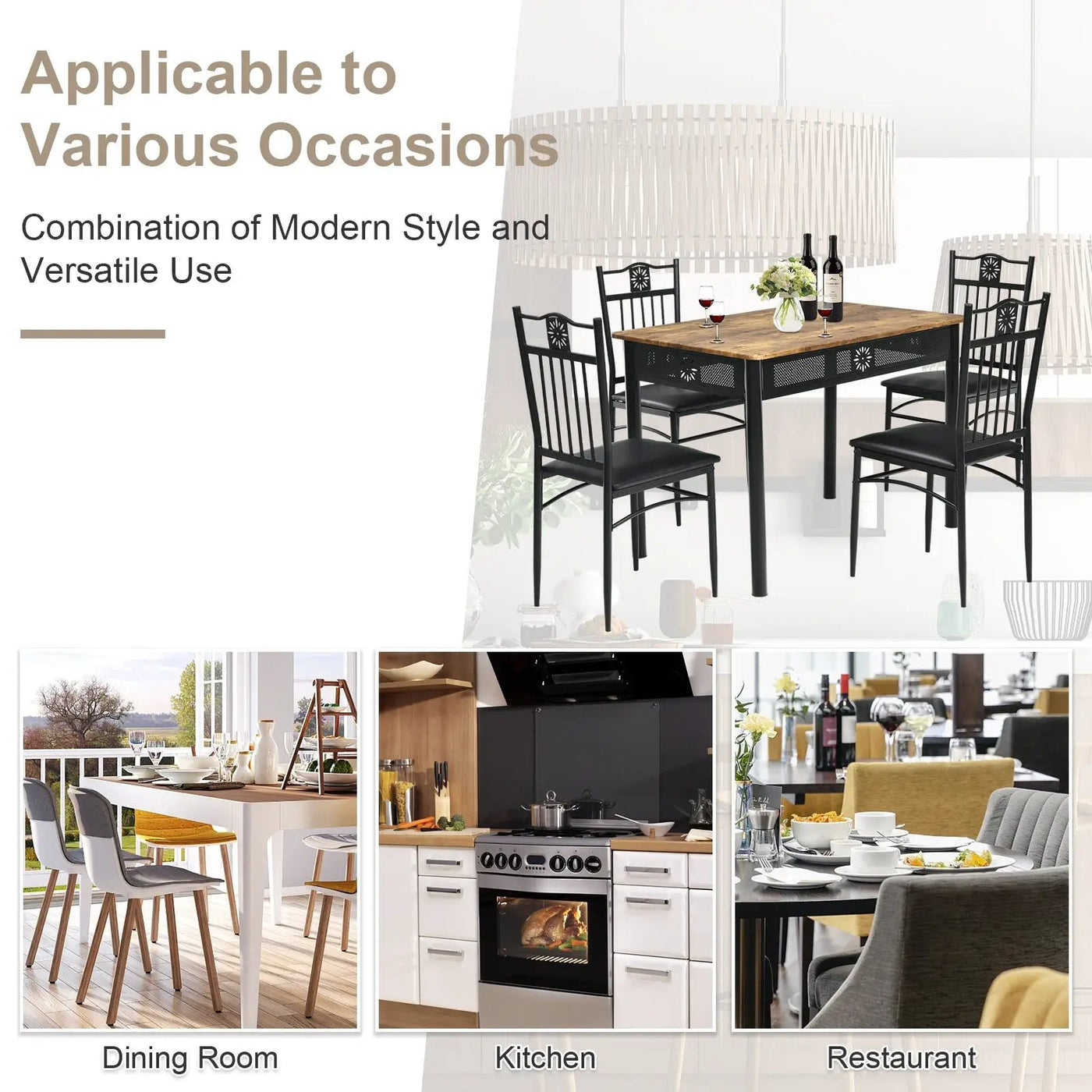 5 Pcs Dining Set Wood Metal Table and 4 Chairs with Cushions by DirectDeals