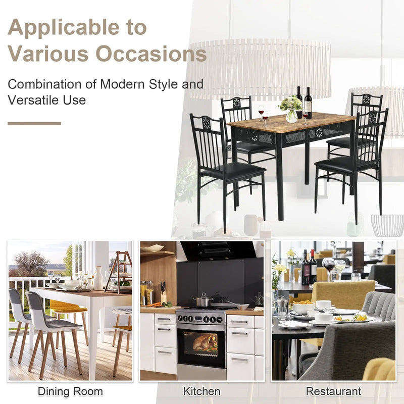 5 Pcs Dining Set Wood Metal Table and 4 Chairs with Cushions by DirectDeals