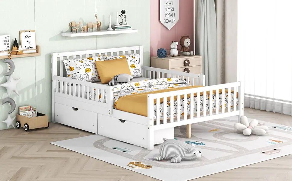 Platform Bed With Guardrails On Both Sides And 2 Storage Drawers by HouseOfZazla