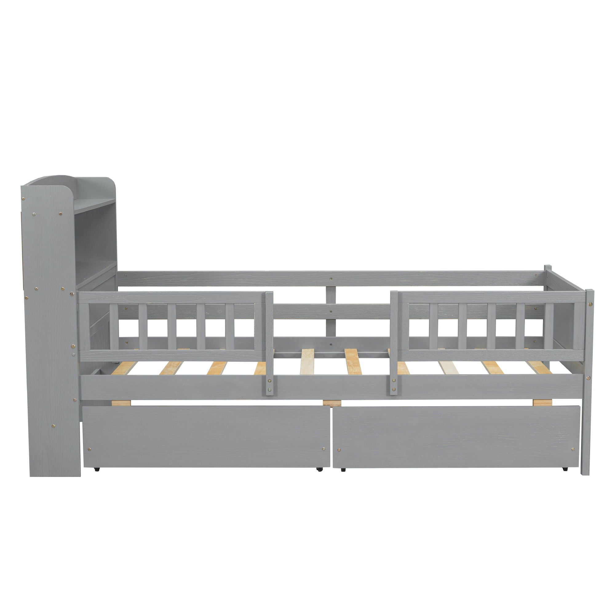 Platform Bed With LED Light, Multi Functional Headboard, Guardrail And 2 Drawers by HouseOfZazla