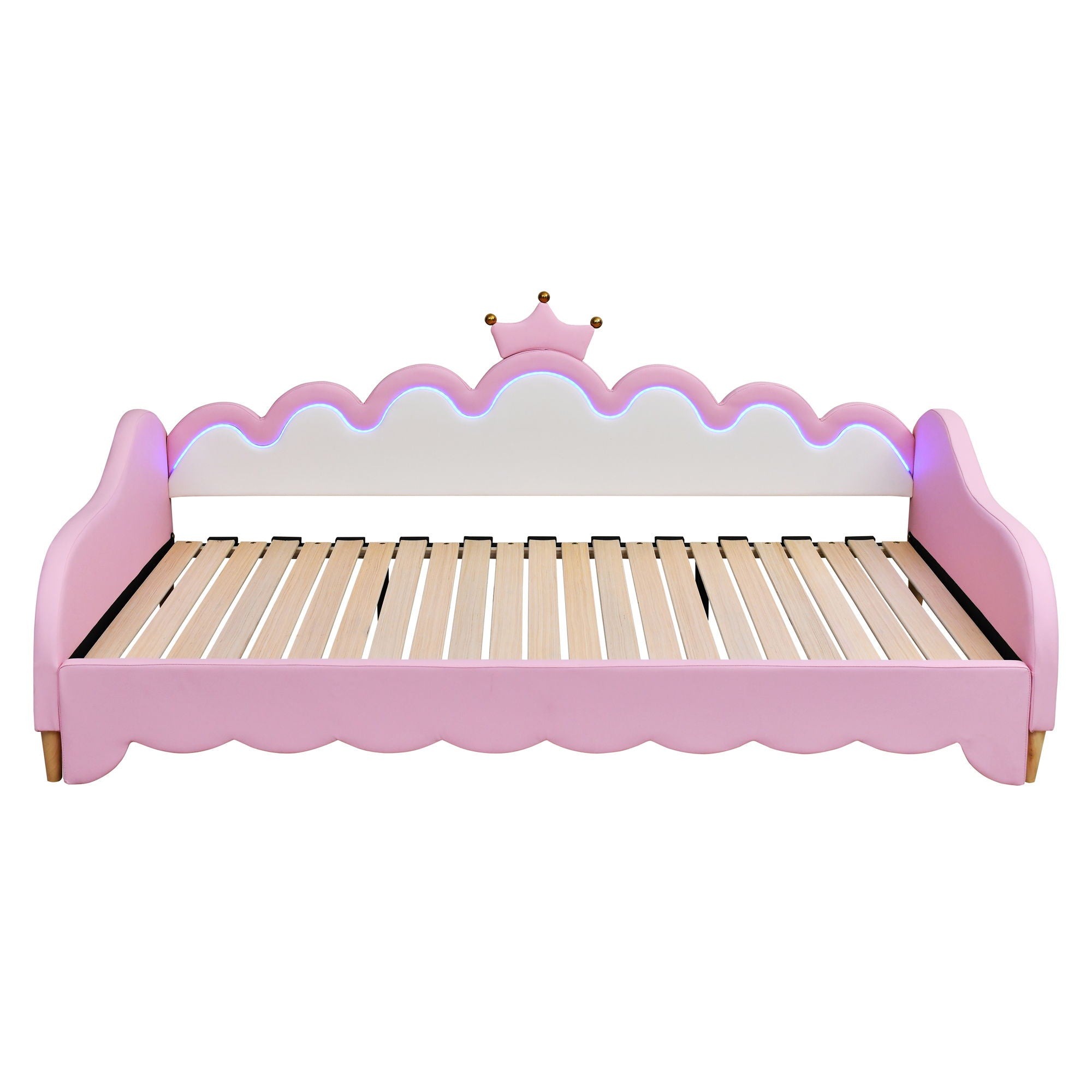 Extending Daybed With LED Lights, Modern Upholstered Princess Daybed With Crown Headboard by HouseOfZazla