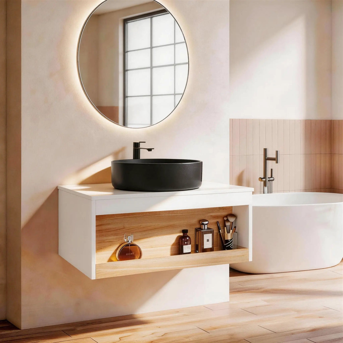 Floating Bathroom Vanity With Glossy Round Vessel Sink by Unique Piece Furniture