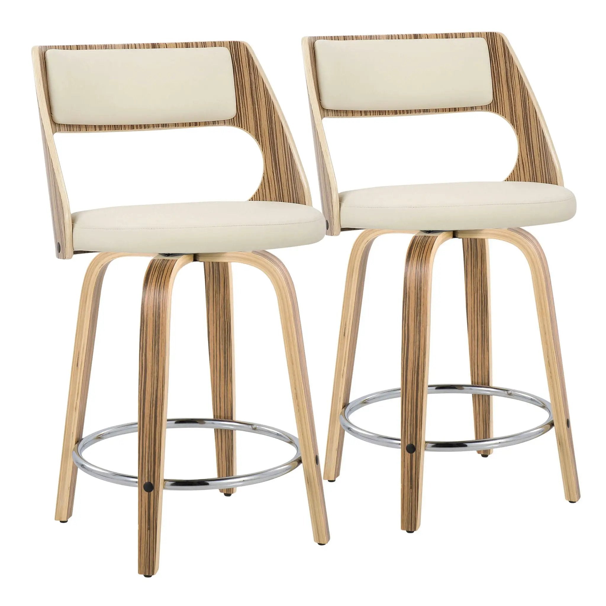 Cecina - Mid-Century Modern Fixed Height Counter Stool With Swivel With Round Footrest (Set of 2) - Zebra / Cream by HouseOfZazla