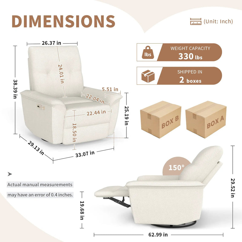 270° Power Swivel Rocker Recliner Chair with Phone Holder by HouseOfZazla