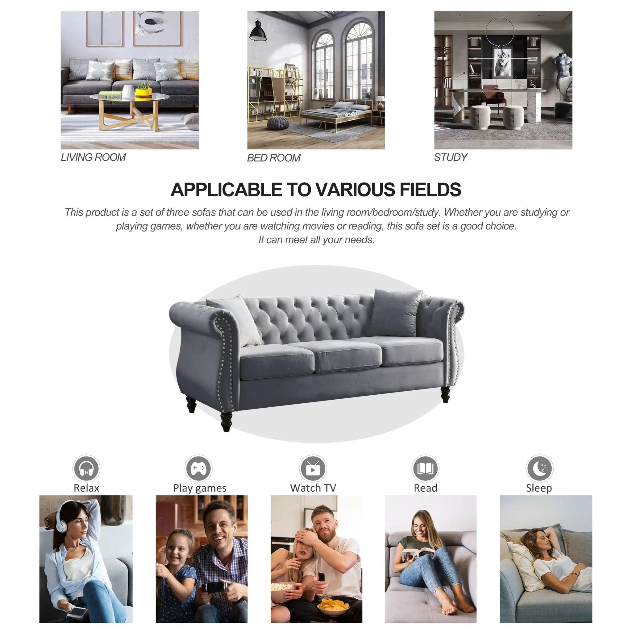 Chesterfield Sofa With Rolled Arms And Nailhead Trim by HouseOfZazla