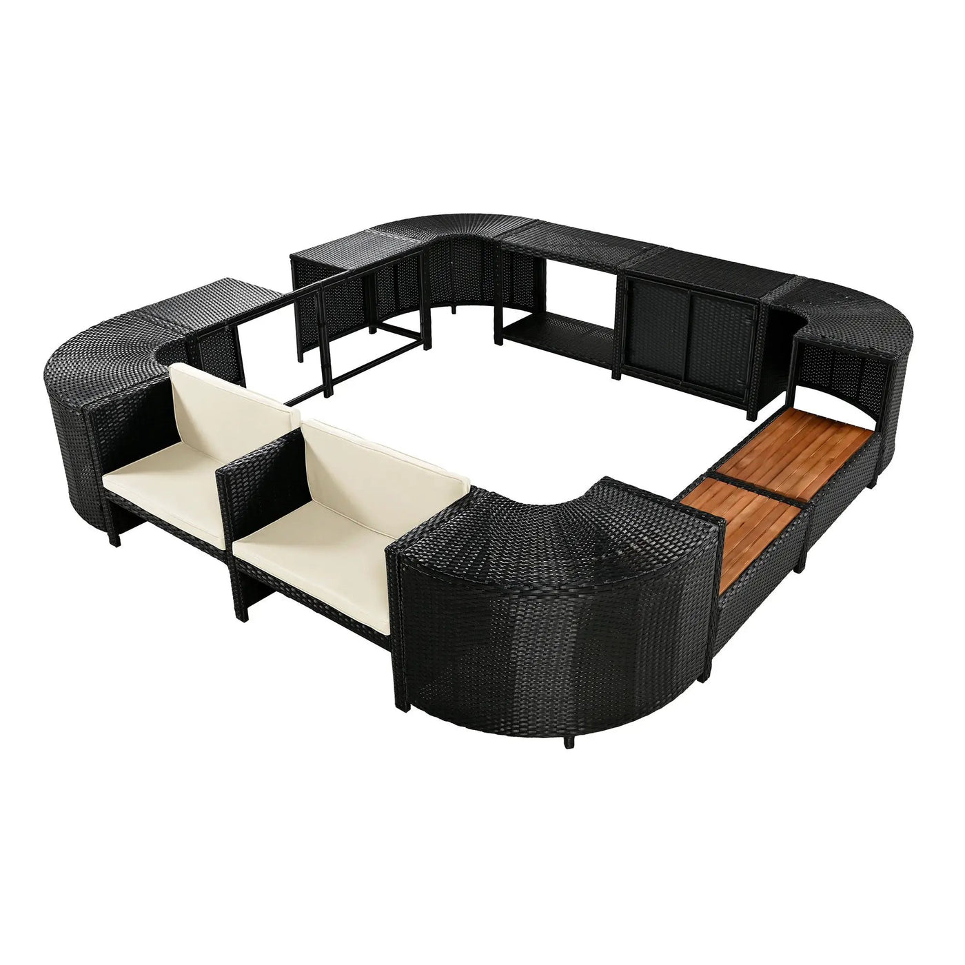 Spa Surround Spa Frame Quadrilateral Outdoor Rattan Sectional Sofa Set With Mini Sofa, Wooden Seats And Storage Spaces by HouseOfZazla
