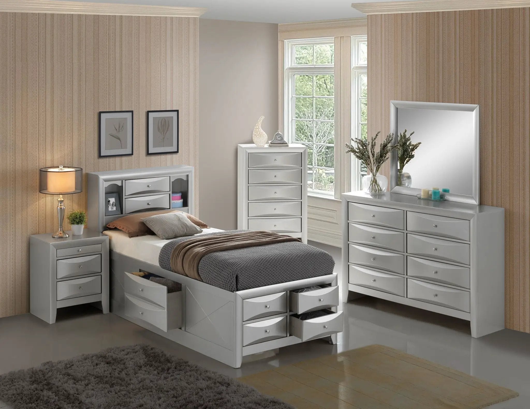 Modern Design Storage Bed With Bookcase Headboard by HouseOfZazla