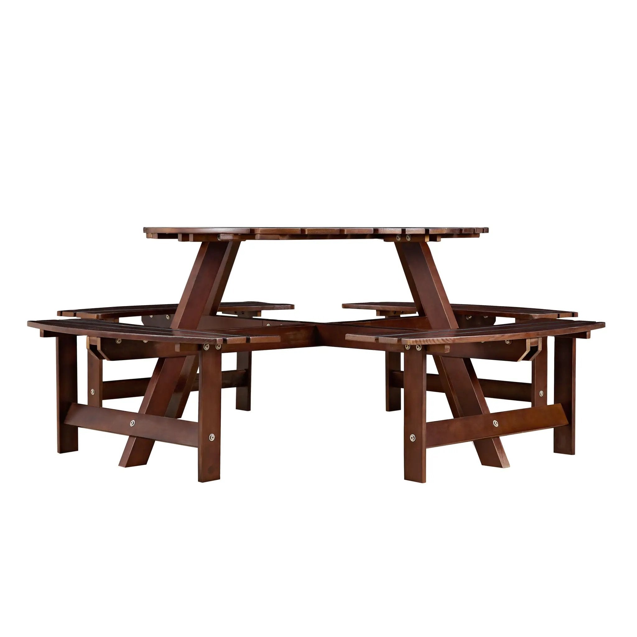 Outdoor 8 Person Round Picnic Table with Built-In Benches by HouseOfZazla