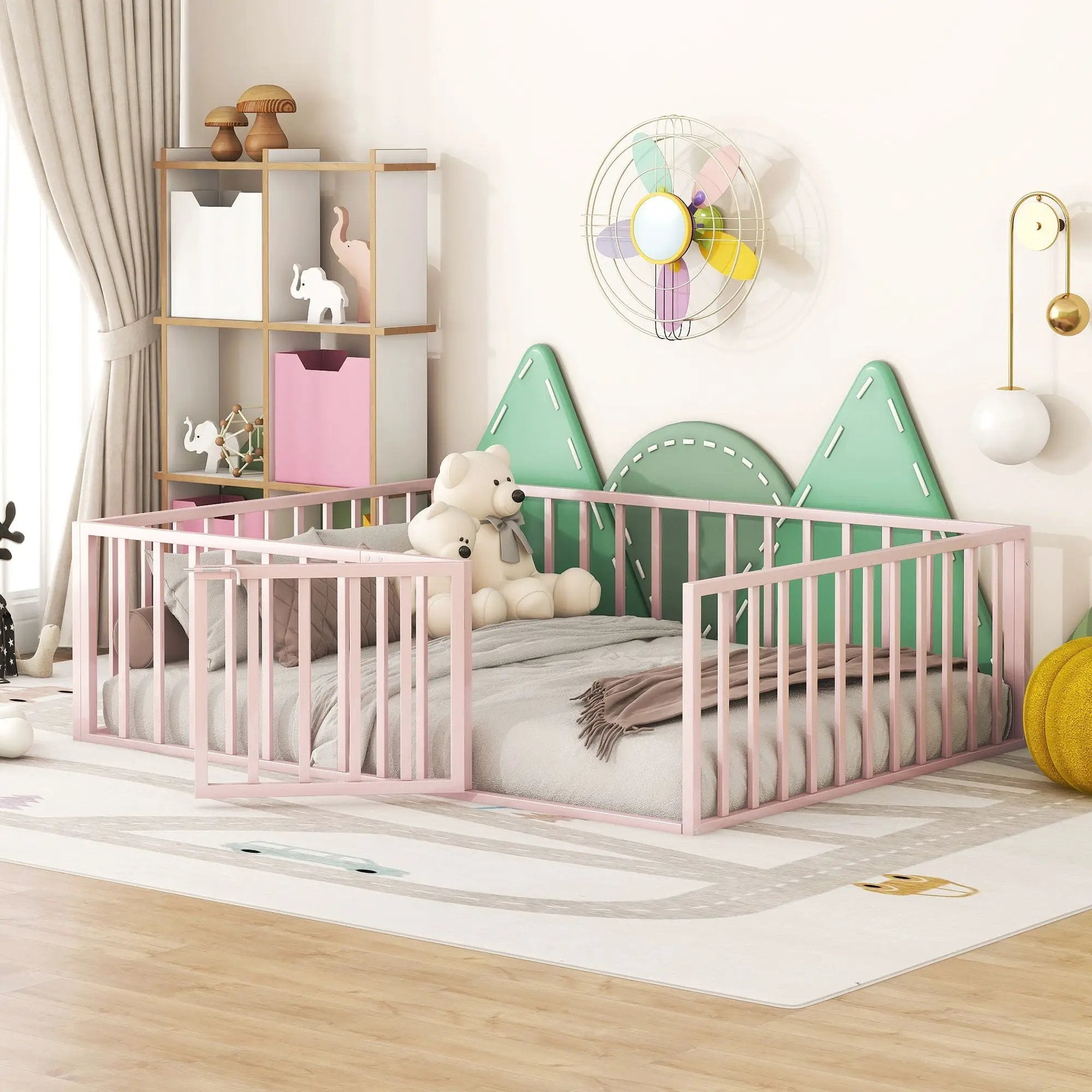Metal Floor Bed Frame With Fence And Door by Unique Piece Furniture