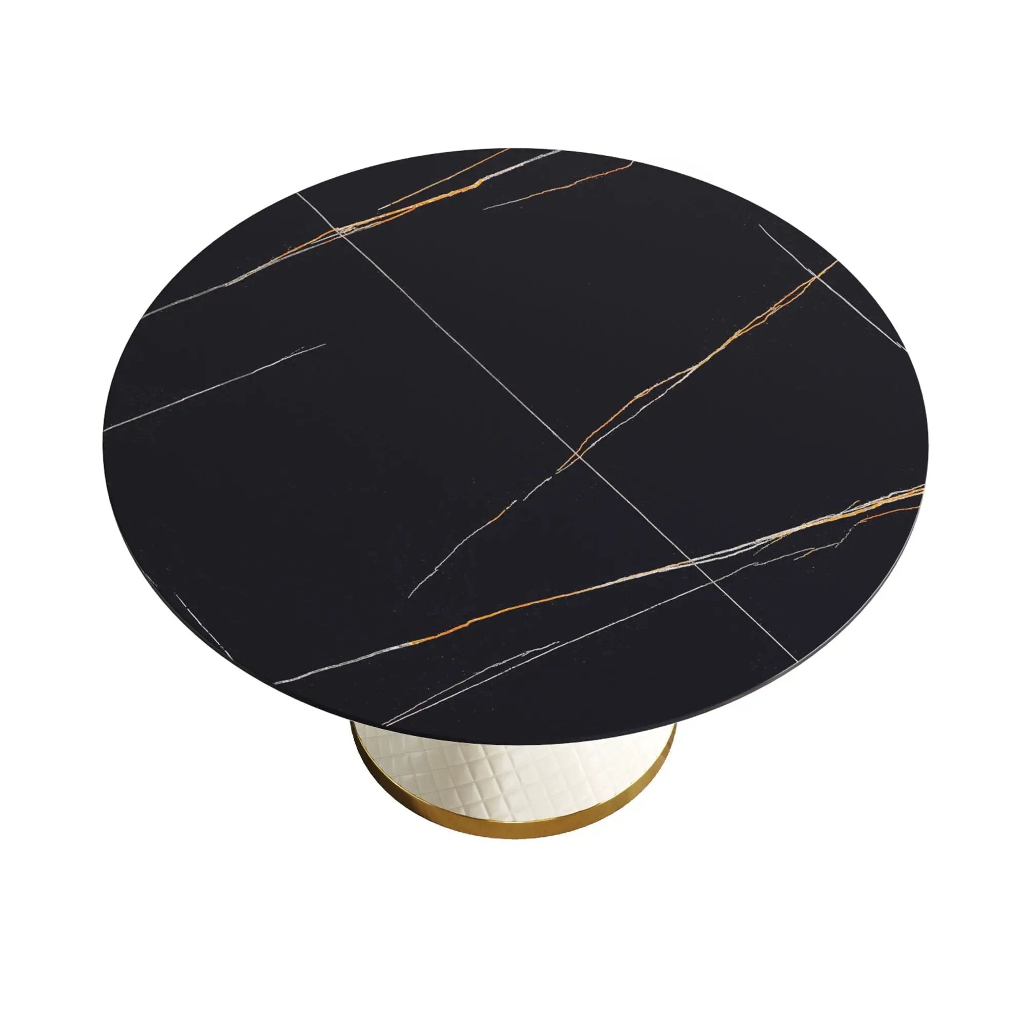 53.15" Modern Artificial Stone Round Carbon Steel Base Dining Table, Can Accommodate 6 People - Black / White by HouseOfZazla