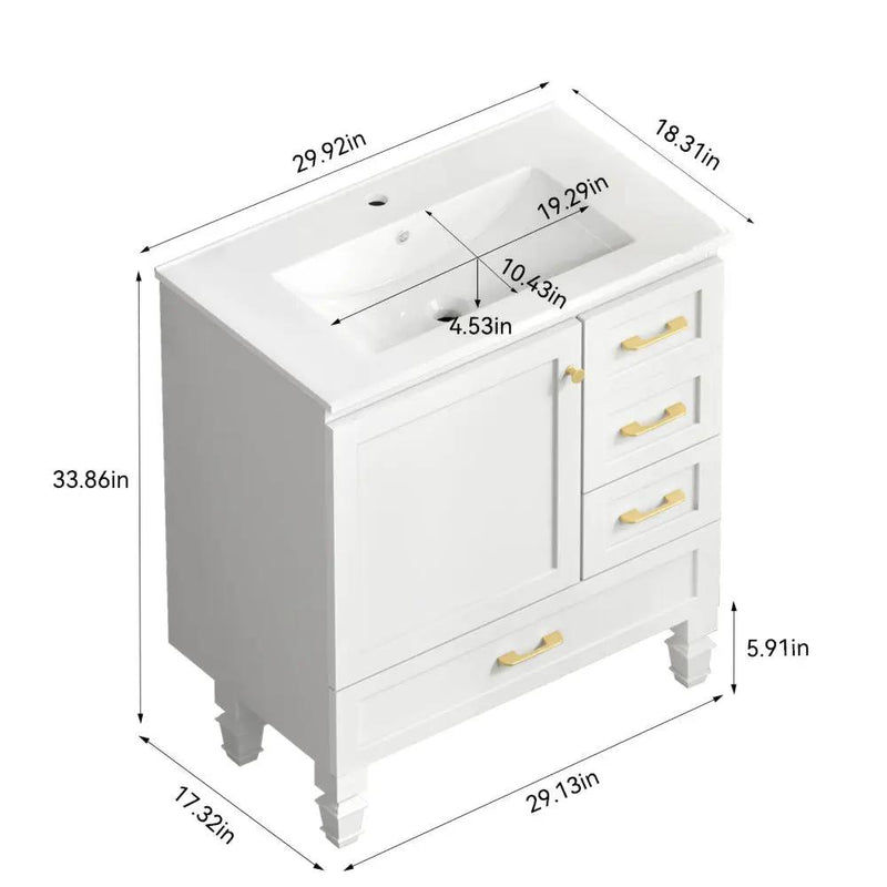 30" White Bathroom Vanity with Abundant Storage by HouseOfZazla