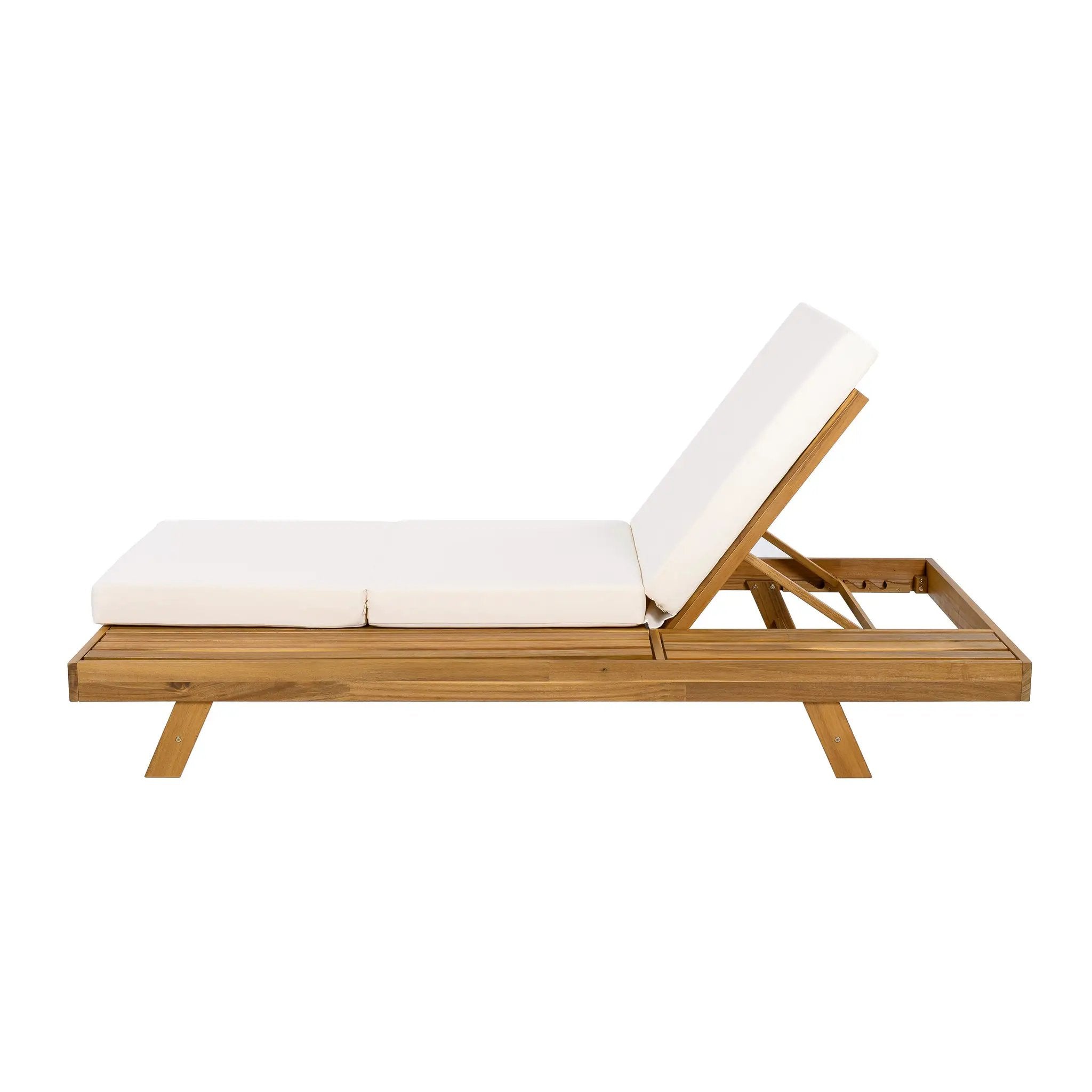 Lounge Chaise Set with Acacia Solid Wood and Cream Cushion by HouseOfZazla
