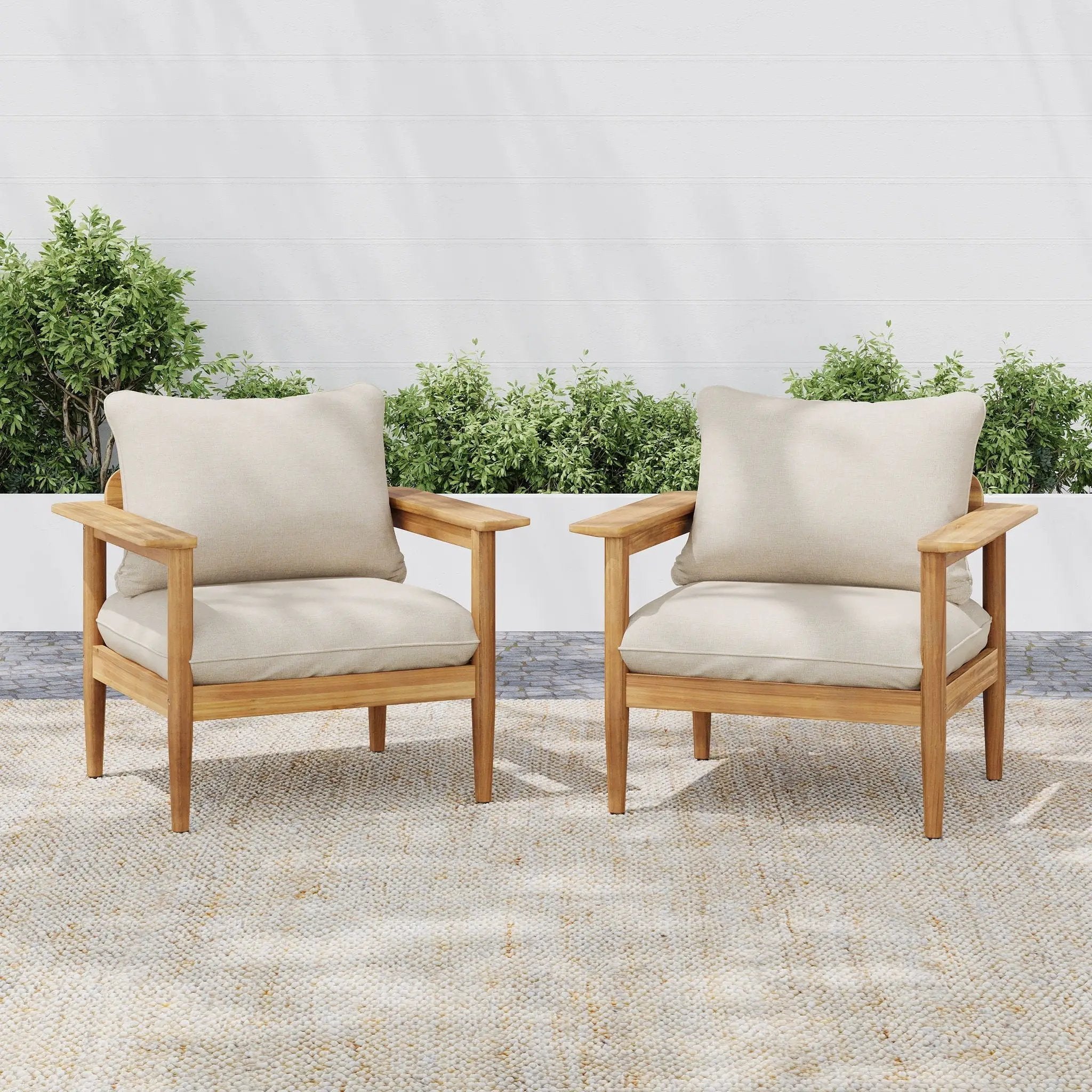 Terassi Outdoor Lounge Chair Set of 2 with Cushions - Beige / Light Teak by HouseOfZazla