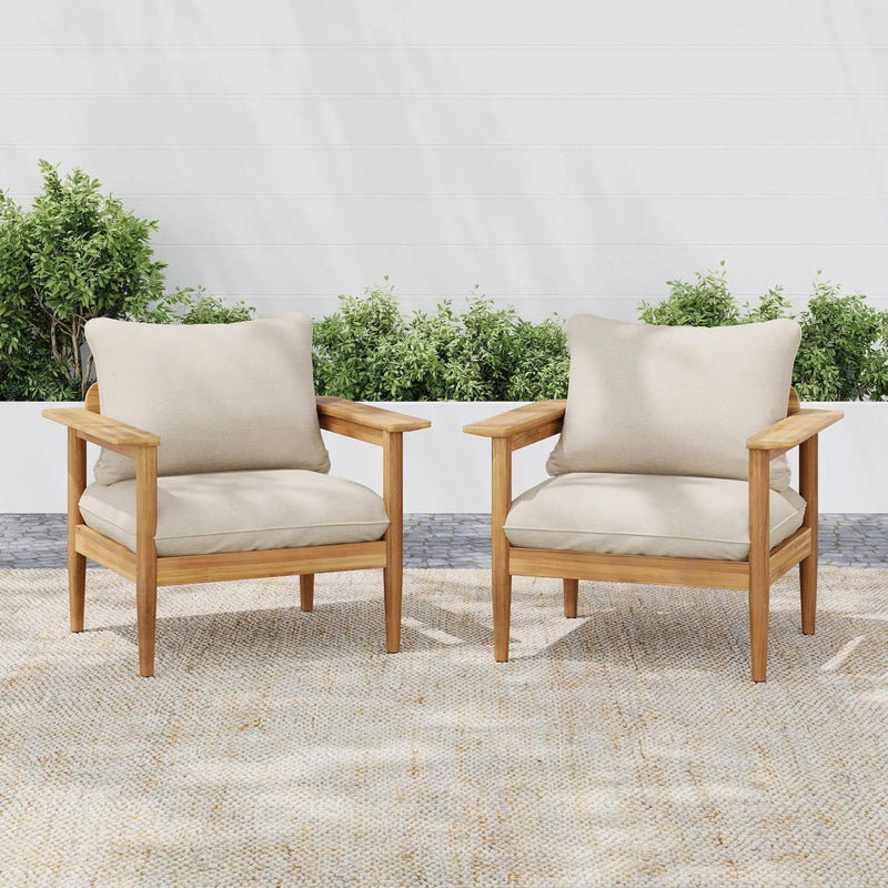 Terassi Outdoor Lounge Chair Set of 2 with Cushions - Beige / Light Teak by HouseOfZazla