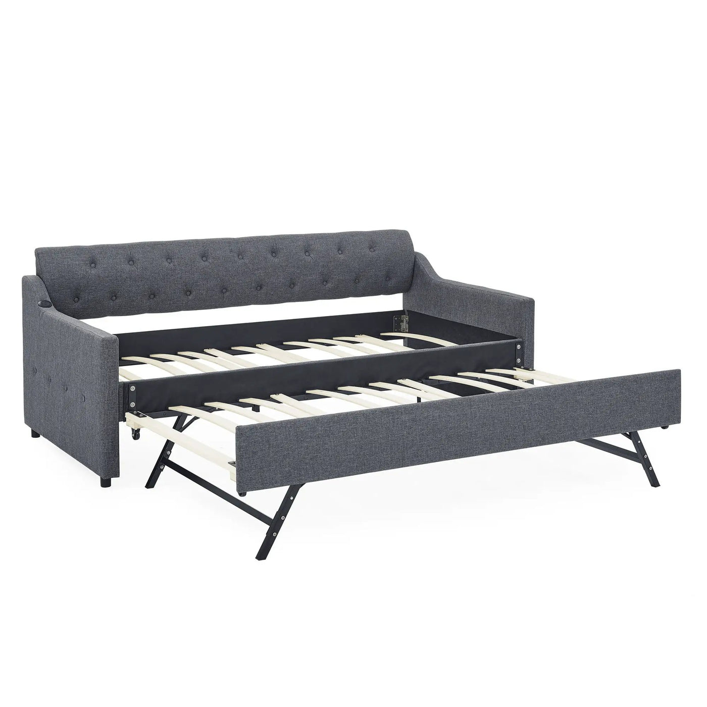 Size Upholstered Daybed With Trundle And USB Charging Armrest by HouseOfZazla