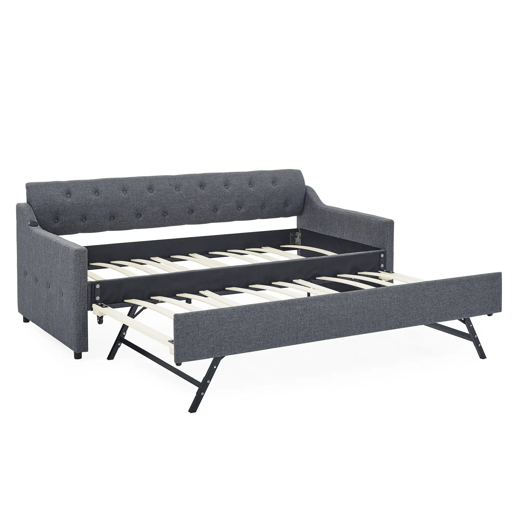 Size Upholstered Daybed With Trundle And USB Charging Armrest by Unique Piece Furniture