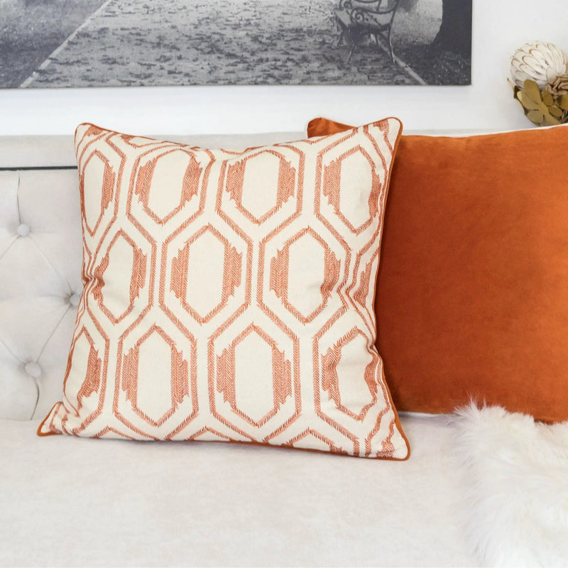 Geometric Embroidered Cotton Throw Pillow by HouseOfZazla