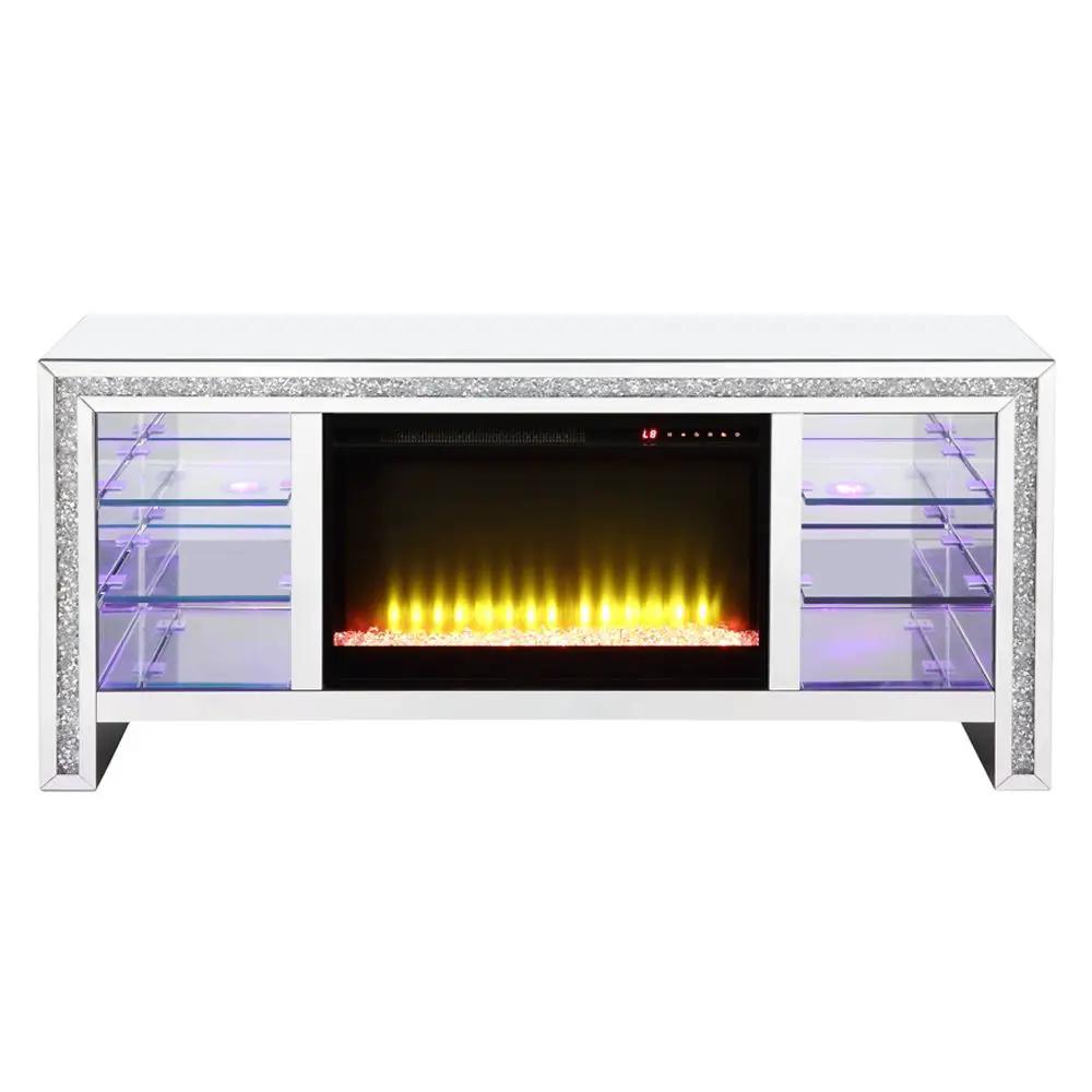 Noralie - 28" TV Stand With Fireplace & LED - Mirrored & Faux Diamonds by Unique Piece Furniture