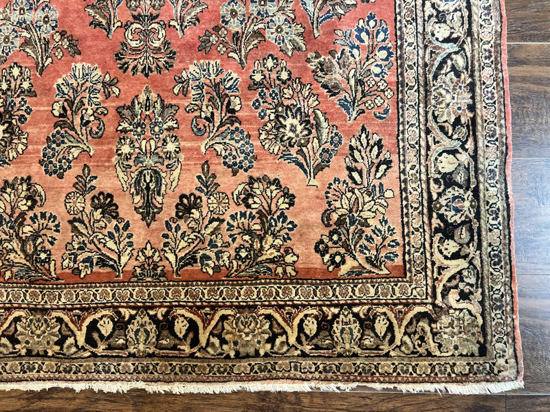 Antique Persian Sarouk Rug 4x7, Hand Knotted Wool Red Persian Carpet, Floral, Fine 300 KPSI by Jewel Rugs