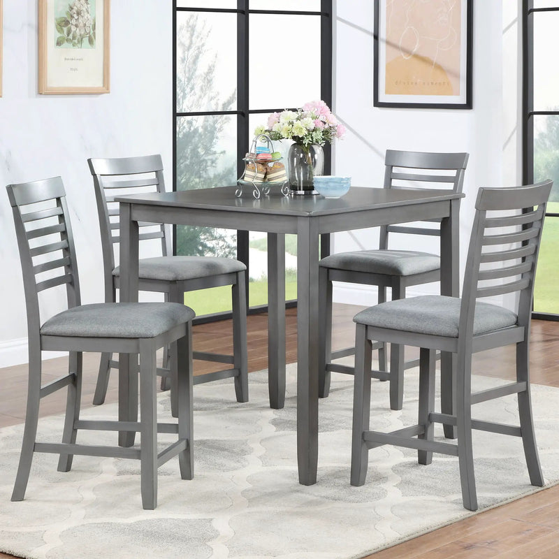 5 Piece Dining Table Set, Wooden Dining Square Table Set For 4, Counter Height Kitchen Table Set With Square Table And 4 Upholstered Chairs - Gray by Unique Piece Furniture