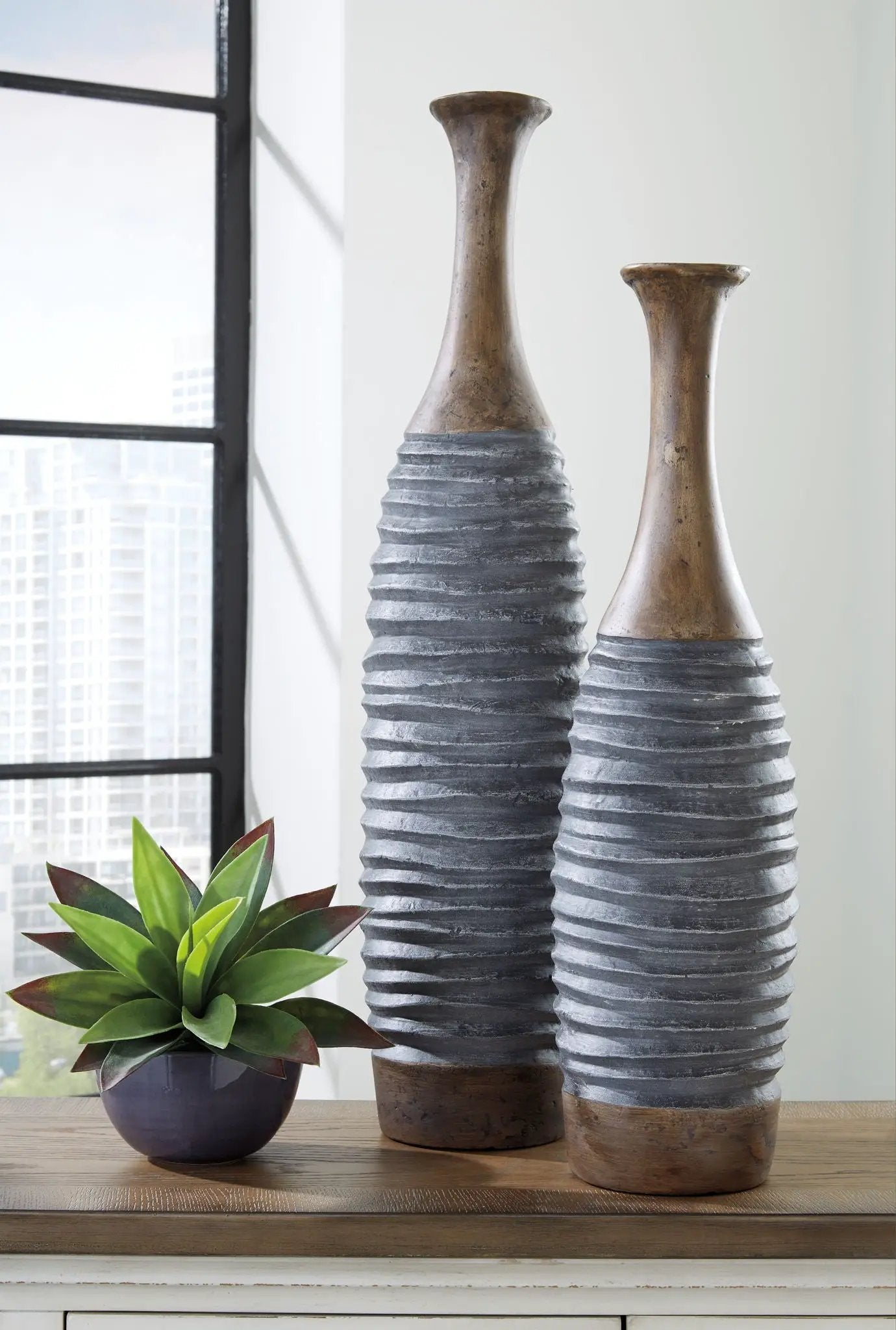 Blayze - Vase Set (Set of 2) - Antique Gray / Brown by Unique Piece Furniture
