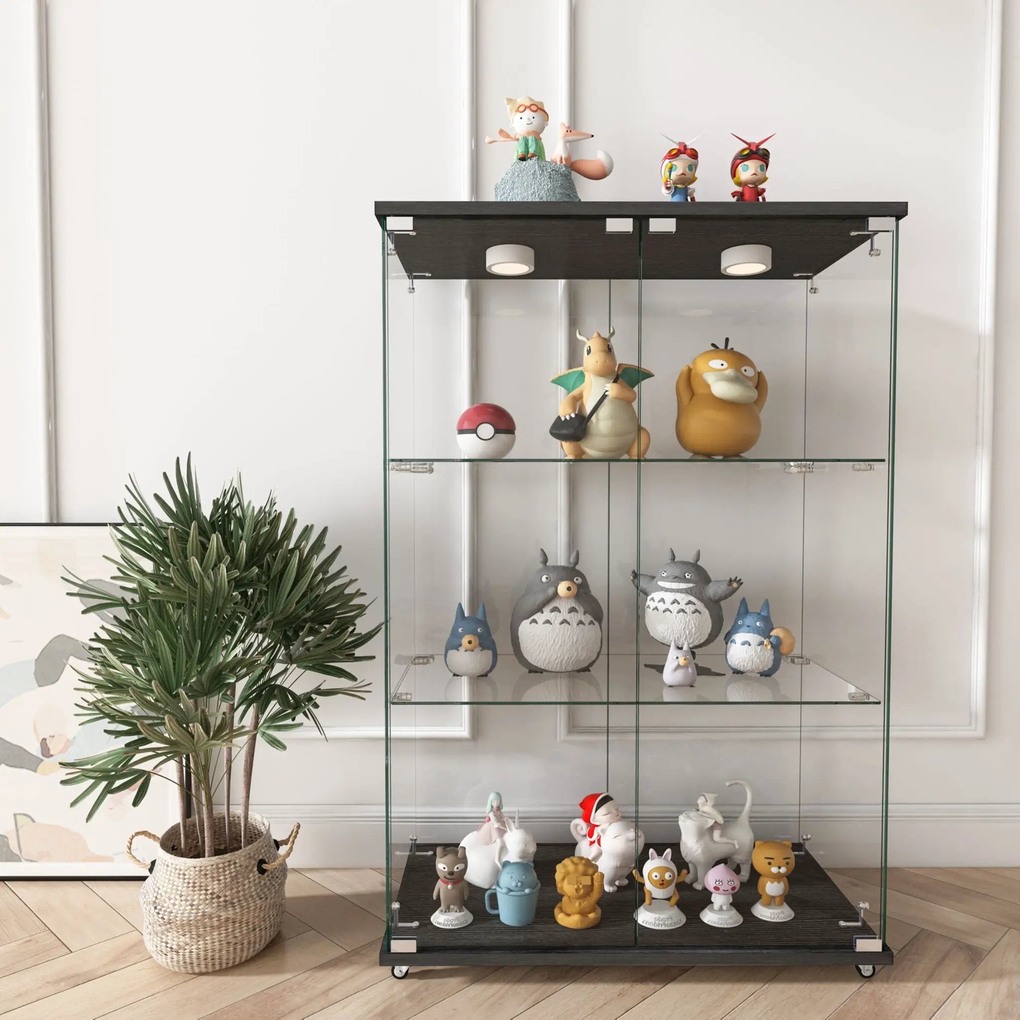 Modern Display Cabinet With LED Lights, Transparent Tempered Glass 2 Door Storage Case With 3 Shelves by Unique Piece Furniture