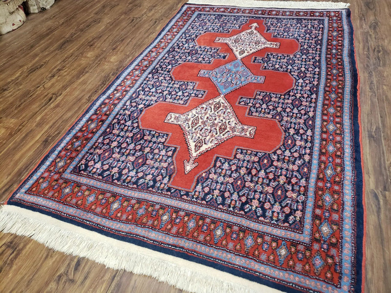 4x6 Western Kurdistan Kurdish Carpet Senneh Wool Area Rug Veg Dyes Red Blue Nice by Jewel Rugs