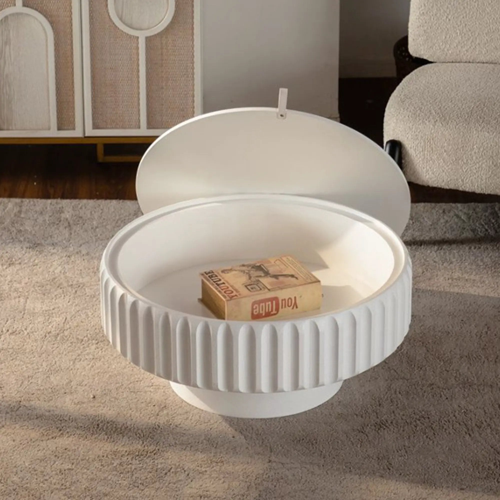Round Fluted Storage Table with Lift-Off Lid by HouseOfZazla
