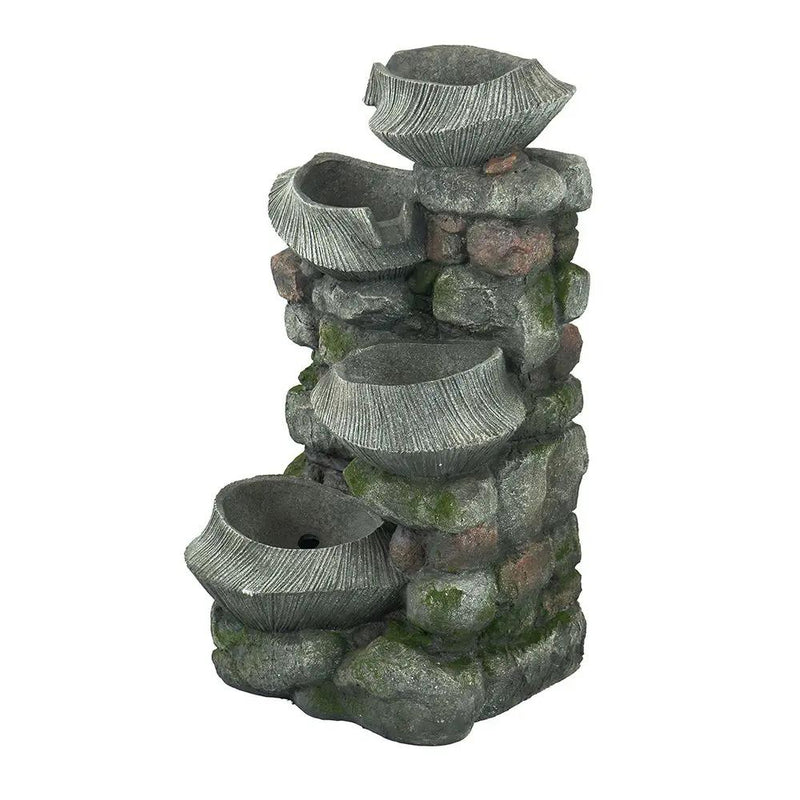 Indoor Outdoor Stone Water Fountain, 4 Tier Polyresin Cascading Rock Bowl Freestanding Fountain With LED Ligh - Gray by Unique Piece Furniture