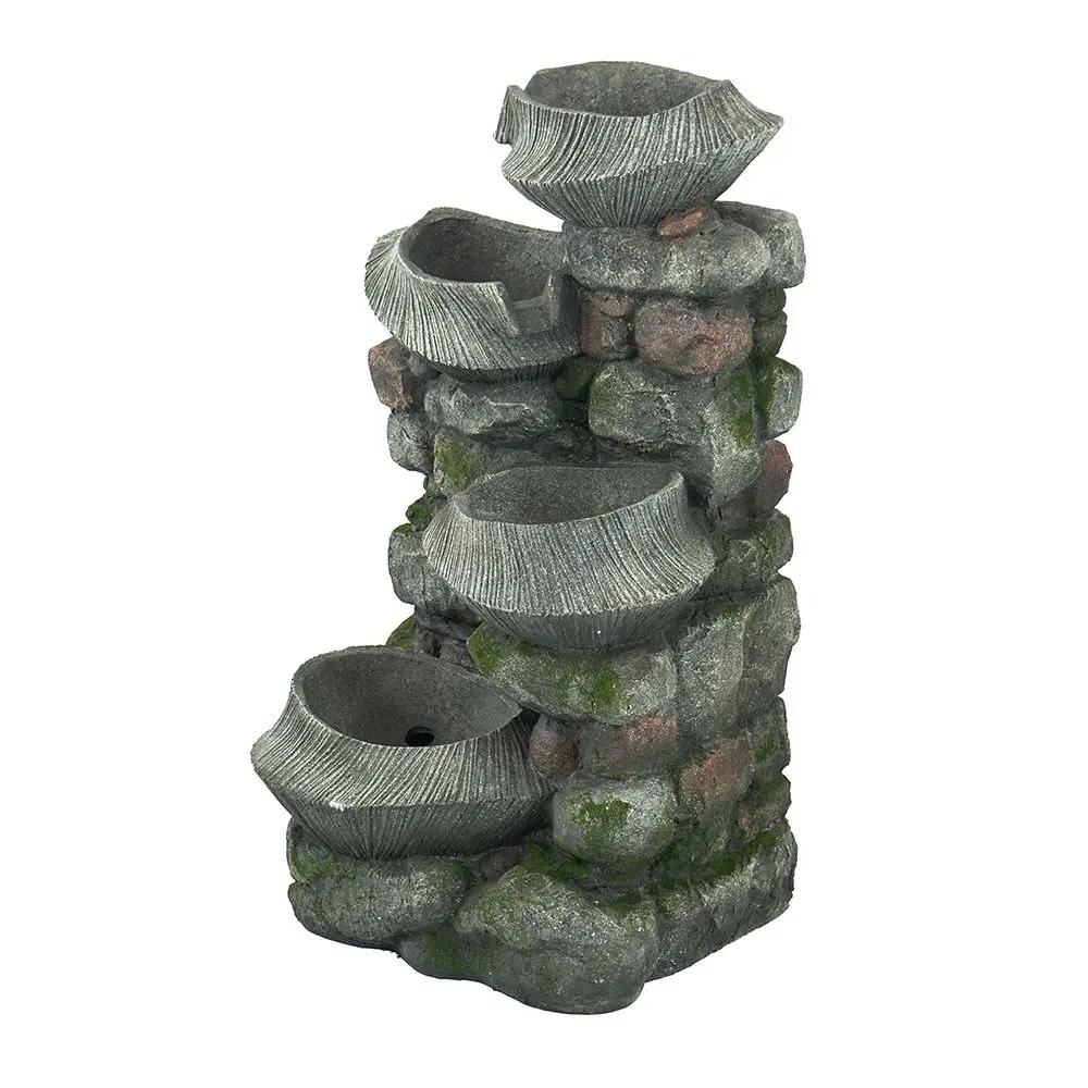 Indoor Outdoor Stone Water Fountain, 4 Tier Polyresin Cascading Rock Bowl Freestanding Fountain With LED Ligh - Gray by HouseOfZazla