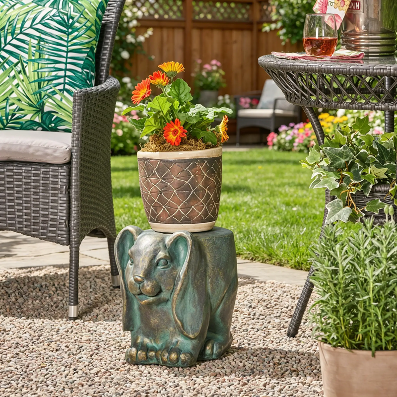 13inch High Rabbit Garden Stool, Lightweight Concrete, Gold Patina Finish, No Assembly Required by HouseOfZazla