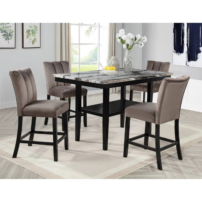 5 Piece Counter Dining Set With Table, Chairs - Black / Brown by HouseOfZazla