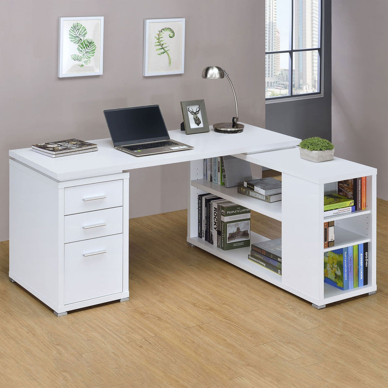 Tona - L-Shape Computer Desk With 3 Drawers And 5 Shelves by HouseOfZazla