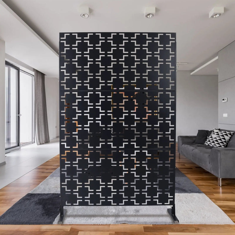 Outdoor / Indoor Privacy Screen Metal Privacy Screen, Freestanding Decorative Privacy Screen For Deck Balcony Patio - Black by HouseOfZazla