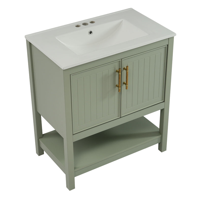 Elegant Bathroom Vanity With Ceramic Sink And Versatile Storage by HouseOfZazla