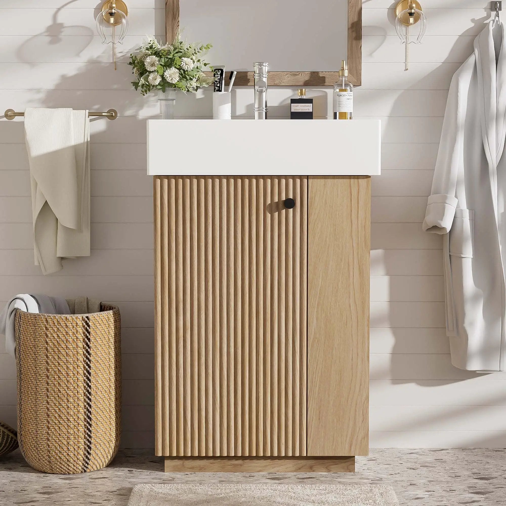 Bathroom Vanity With Sink, Freestanding Wood Grain Cabinet With Storage by HouseOfZazla