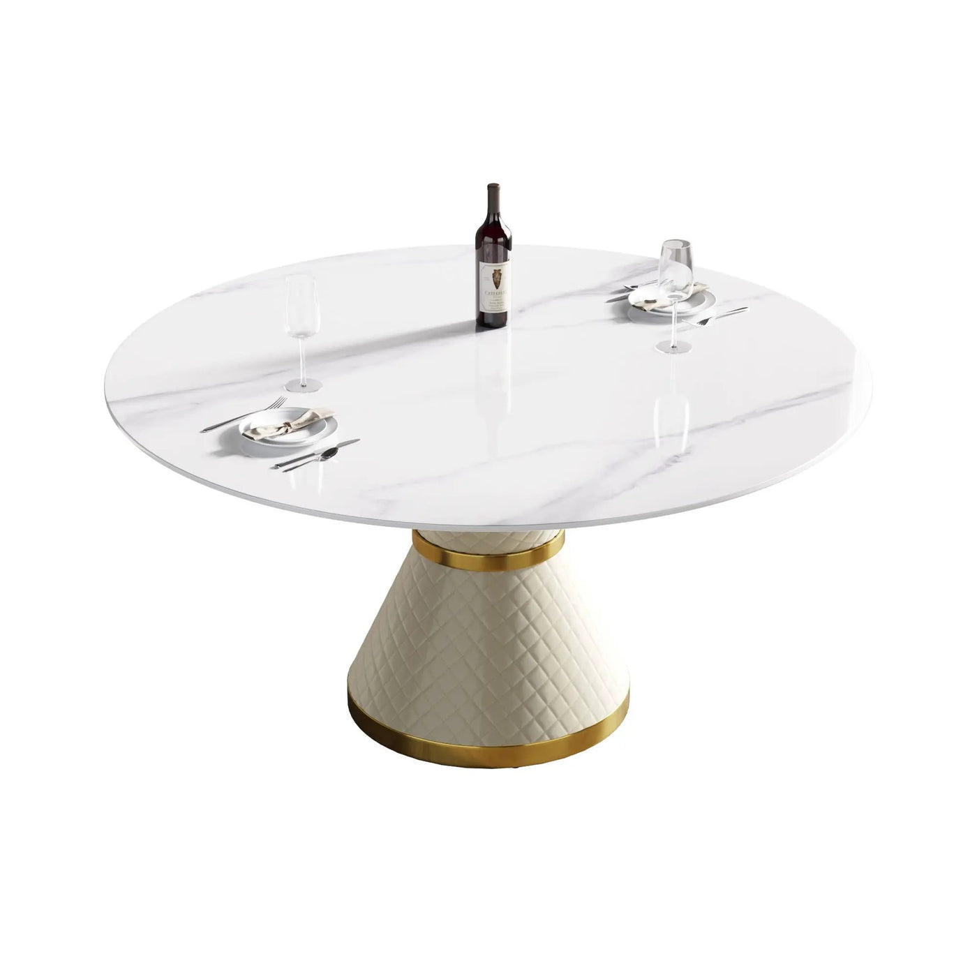 Modern Artificial Stone Round Carbon Steel Base Dining Table, Can Accommodate 6 People by Unique Piece Furniture