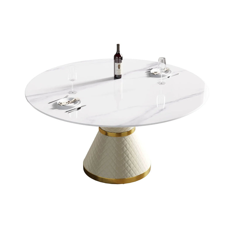 Modern Artificial Stone Round Carbon Steel Base Dining Table, Can Accommodate 6 People by HouseOfZazla