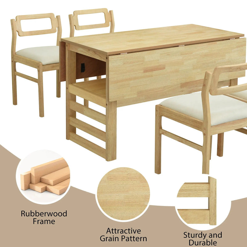 5 Piece Extendable Wood Square Dining Table Set With 2 Drop Leaves by Unique Piece Furniture