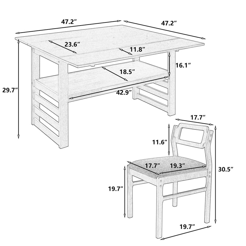 5 Piece Extendable Wood Square Dining Table Set With 2 Drop Leaves by HouseOfZazla